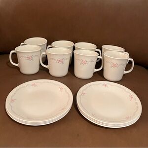 Vintage Corelle “English Breakfast” Bread and Butter Plates & Mugs - Set of 8